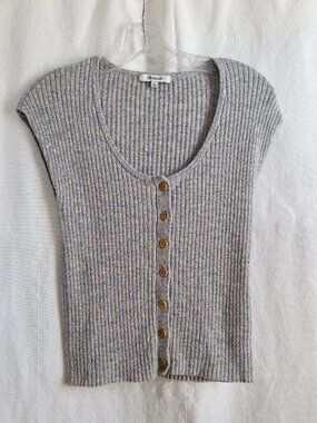 Madewell Women’s Marled Blue Shaw Button Up Sweater Tee Size Medium Coastal